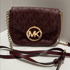 EUC Michael Kors Burgandy and Gold Crossbody Bag with Gold Chain